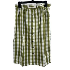 ModCloth Green Checkered Plaid Skirt Belted Size‎ 8 New